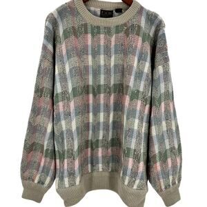 Vintage LeRoy Sweater Mens Pastel Knit Crewneck Pullover Acrylic 80s 1X Tall